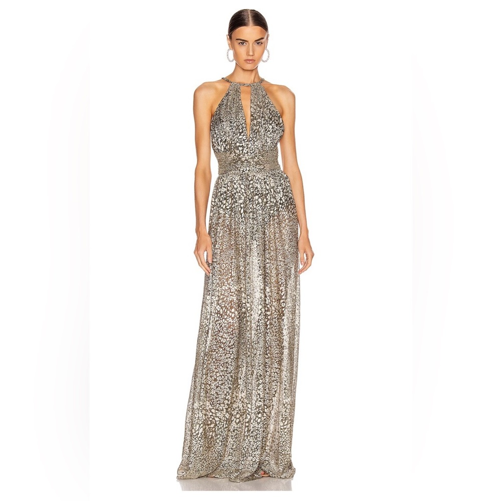 PatBo, Metallic Leopard Keyhole Maxi Dress, Size 4